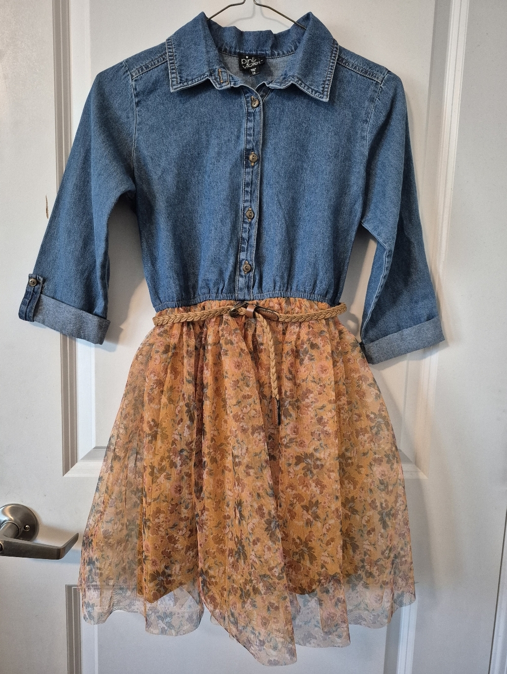 OshKosh Denim Top & Floral Skirt Girls' Casual Dress - Blue & Mustard